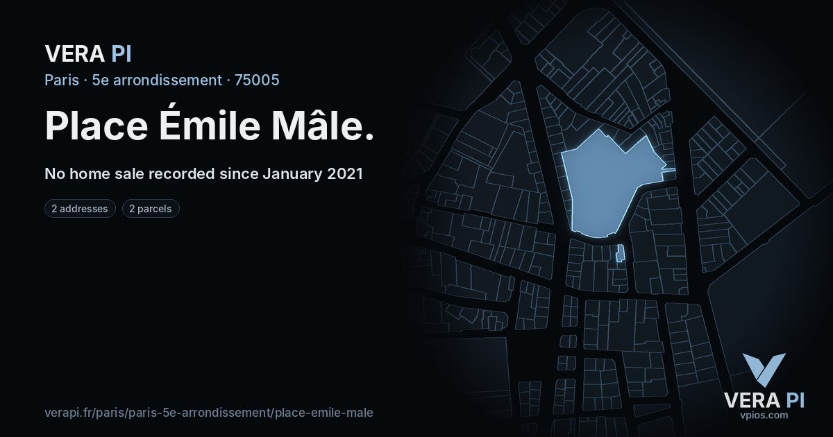 Place Émile Mâle, 5e arrondissement at night – every parcel coloured by the prices around it, the street's own parcels lit