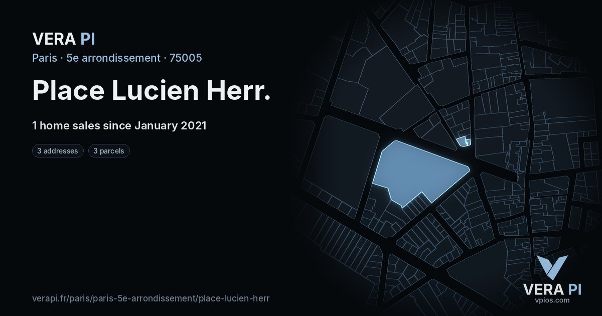 Place Lucien Herr, 5e arrondissement at night – every parcel coloured by the prices around it, the street's own parcels lit