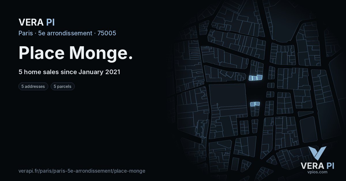 Place Monge, 5e arrondissement at night – every parcel coloured by the prices around it, the street's own parcels lit
