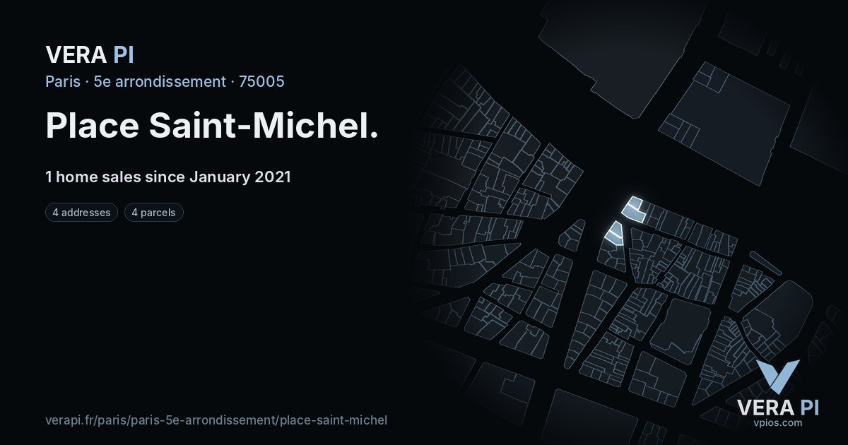 Place Saint-Michel, 5e arrondissement at night – every parcel coloured by the prices around it, the street's own parcels lit