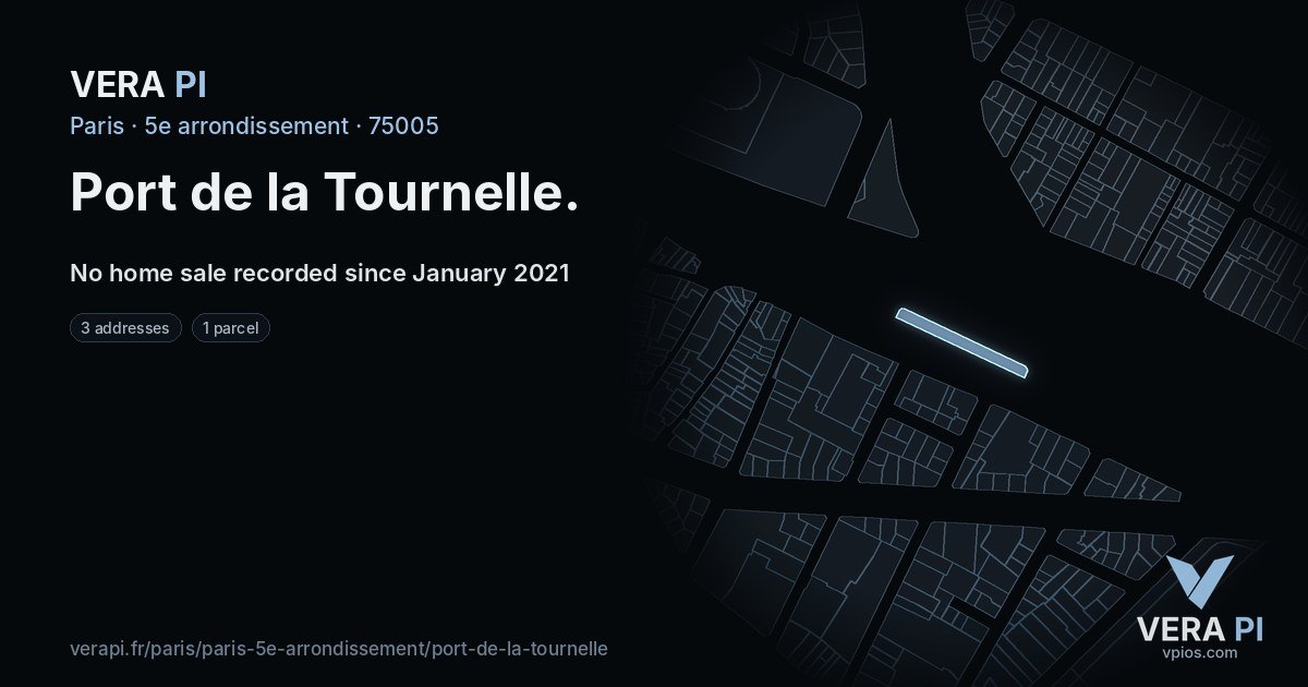 Port de la Tournelle, 5e arrondissement at night – every parcel coloured by the prices around it, the street's own parcels lit