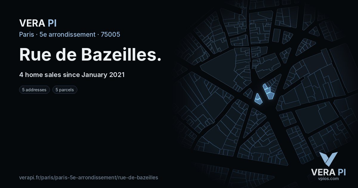 Rue de Bazeilles, 5e arrondissement at night – every parcel coloured by the prices around it, the street's own parcels lit