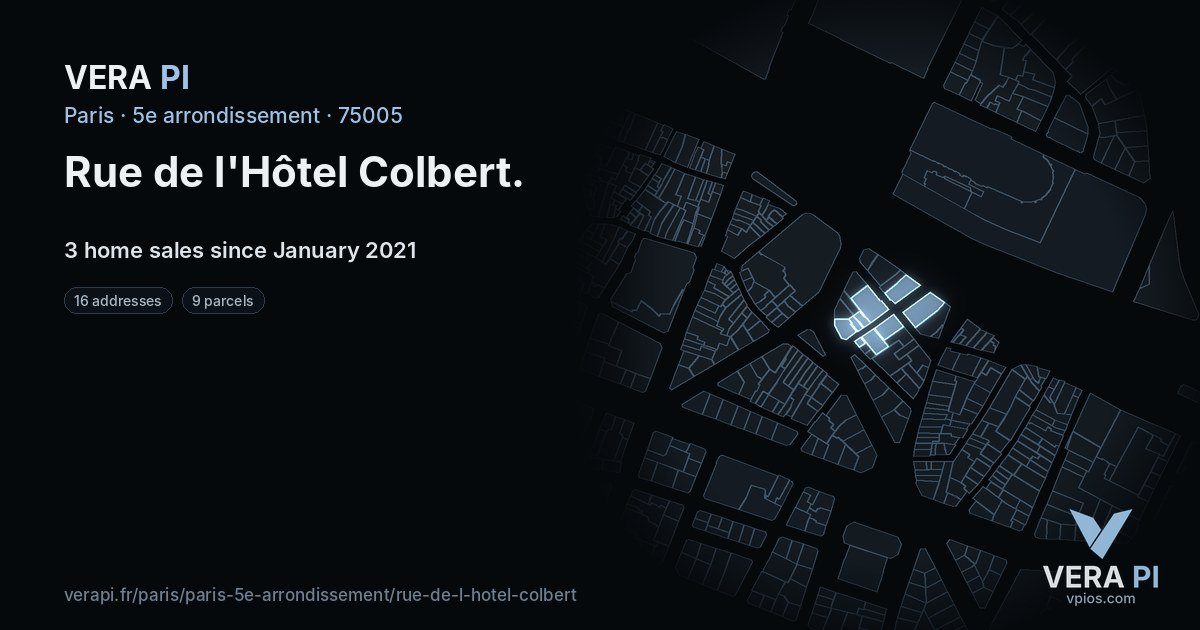 Rue de l'Hôtel Colbert, 5e arrondissement at night – every parcel coloured by the prices around it, the street's own parcels lit