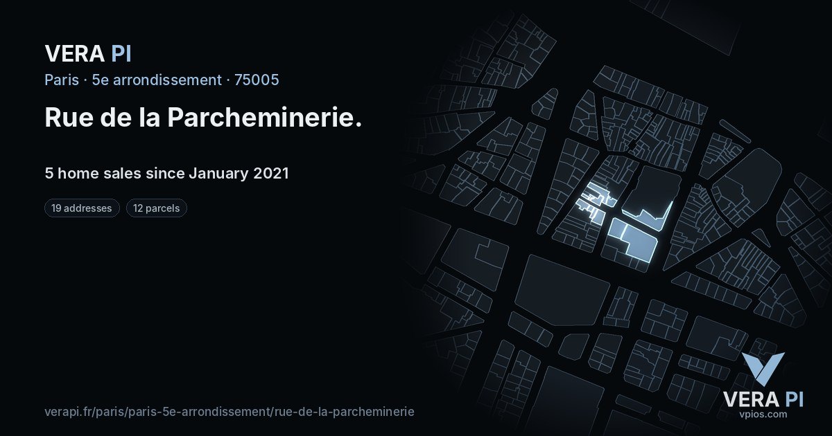 Rue de la Parcheminerie, 5e arrondissement at night – every parcel coloured by the prices around it, the street's own parcels lit