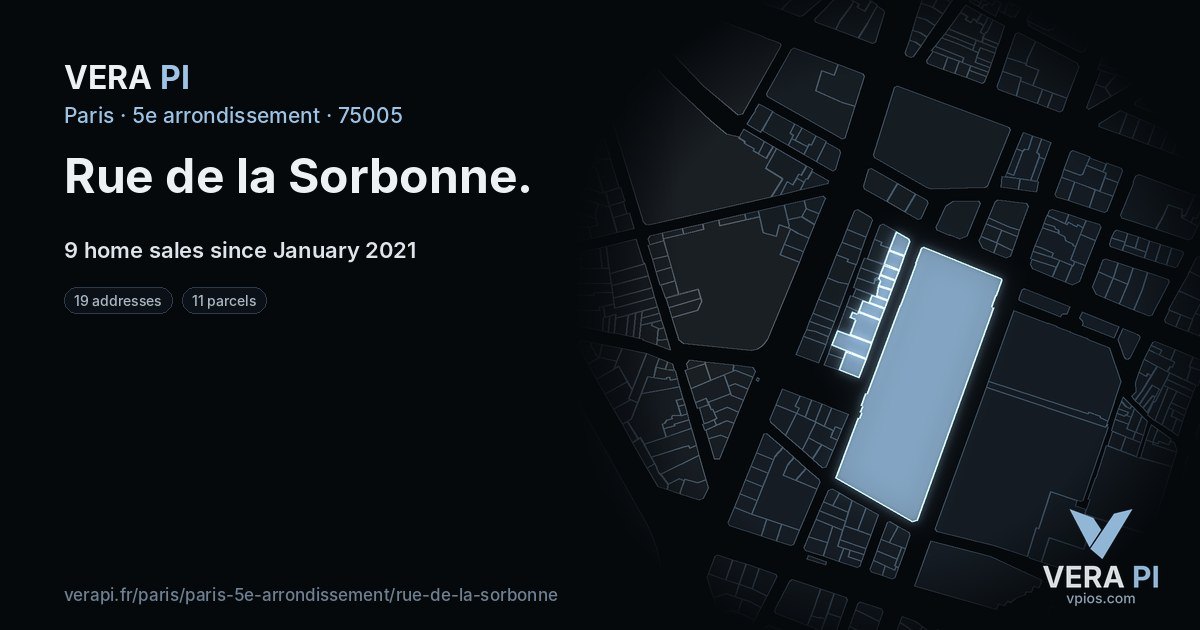 Rue de la Sorbonne, 5e arrondissement at night – every parcel coloured by the prices around it, the street's own parcels lit