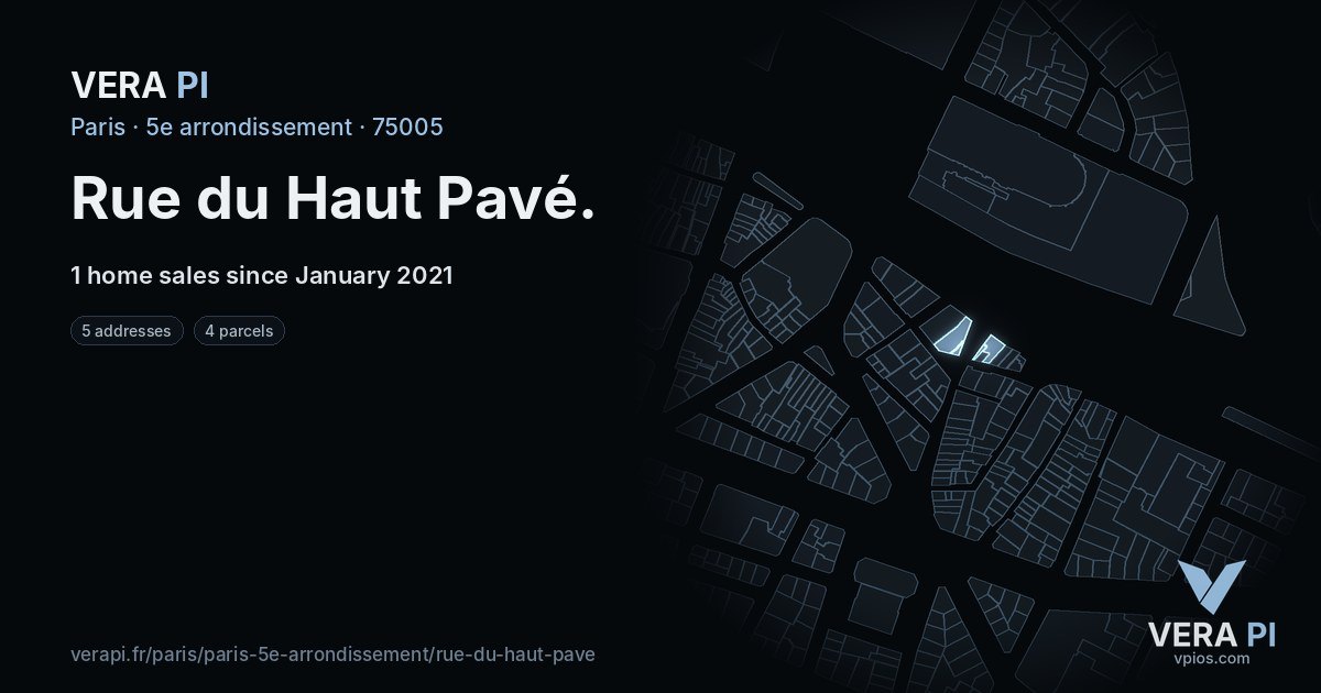 Rue du Haut Pavé, 5e arrondissement at night – every parcel coloured by the prices around it, the street's own parcels lit