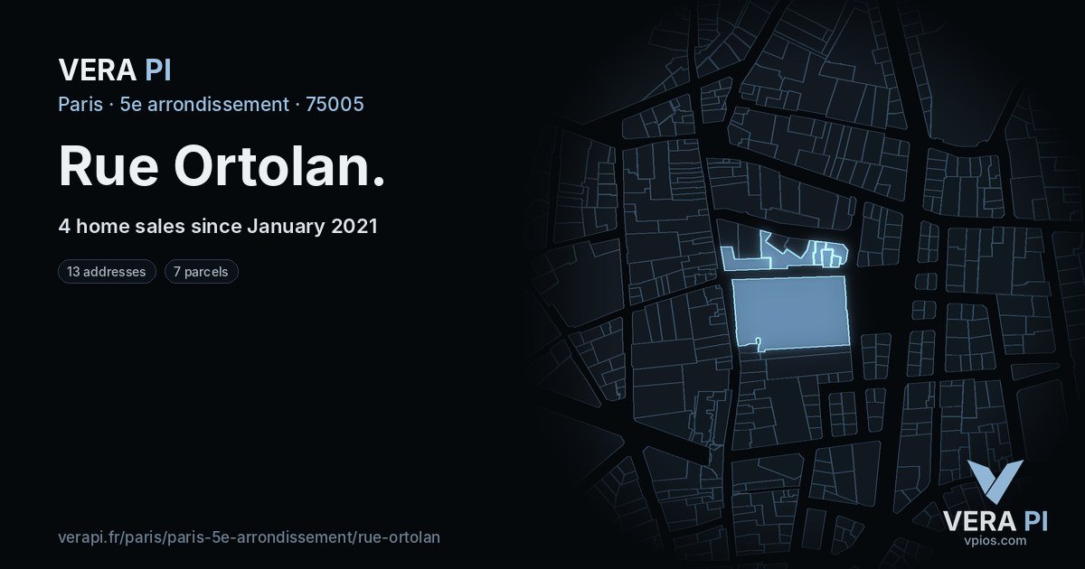 Rue Ortolan, 5e arrondissement at night – every parcel coloured by the prices around it, the street's own parcels lit