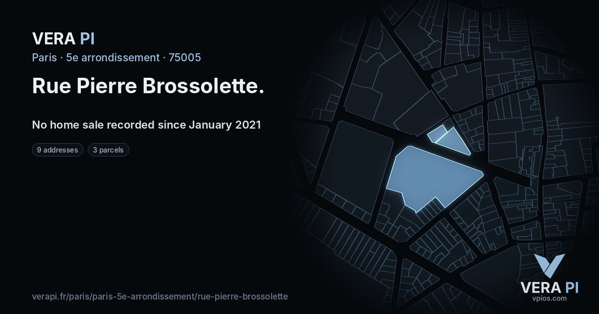 Rue Pierre Brossolette, 5e arrondissement at night – every parcel coloured by the prices around it, the street's own parcels lit