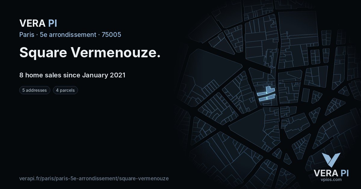 Square Vermenouze, 5e arrondissement at night – every parcel coloured by the prices around it, the street's own parcels lit