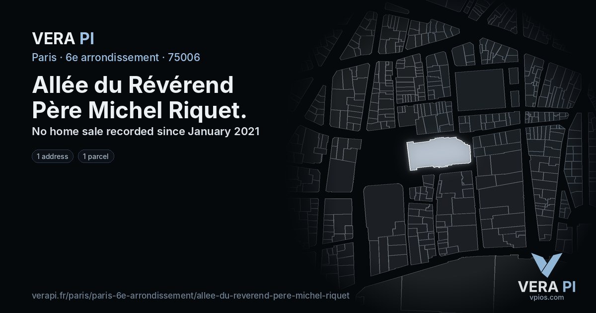 Allée du Révérend Père Michel Riquet, 6e arrondissement at night – every parcel coloured by the prices around it, the street's own parcels lit