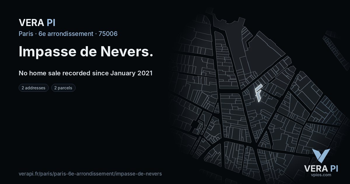 Impasse de Nevers, 6e arrondissement at night – every parcel coloured by the prices around it, the street's own parcels lit