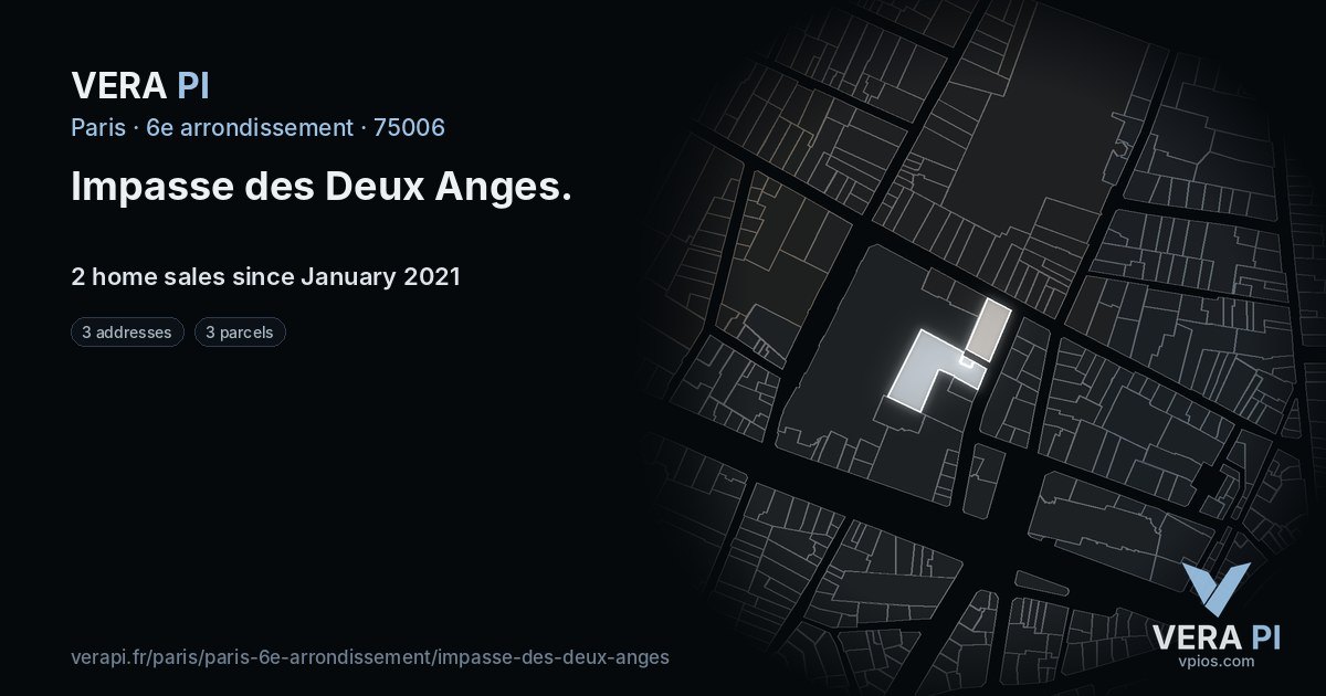 Impasse des Deux Anges, 6e arrondissement at night – every parcel coloured by the prices around it, the street's own parcels lit