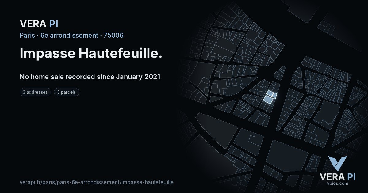 Impasse Hautefeuille, 6e arrondissement at night – every parcel coloured by the prices around it, the street's own parcels lit