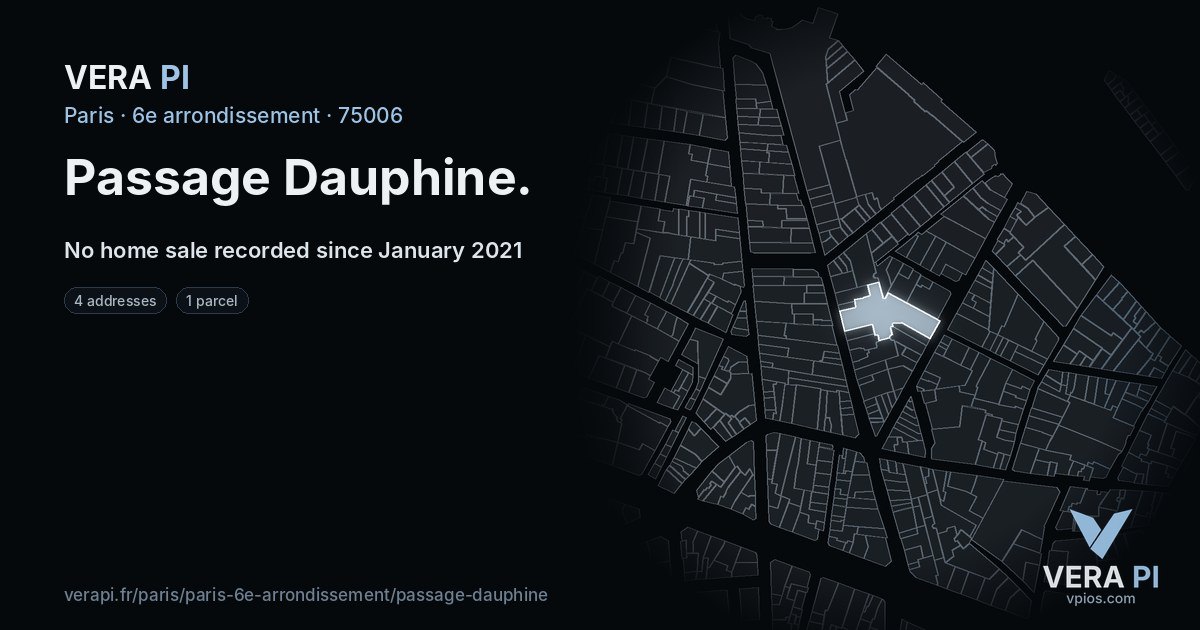 Passage Dauphine, 6e arrondissement at night – every parcel coloured by the prices around it, the street's own parcels lit