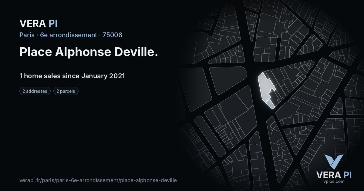 Place Alphonse Deville, 6e arrondissement at night – every parcel coloured by the prices around it, the street's own parcels lit