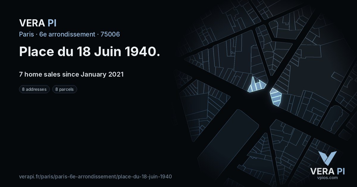 Place du 18 Juin 1940, 6e arrondissement at night – every parcel coloured by the prices around it, the street's own parcels lit