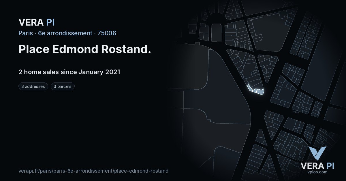 Place Edmond Rostand, 6e arrondissement at night – every parcel coloured by the prices around it, the street's own parcels lit