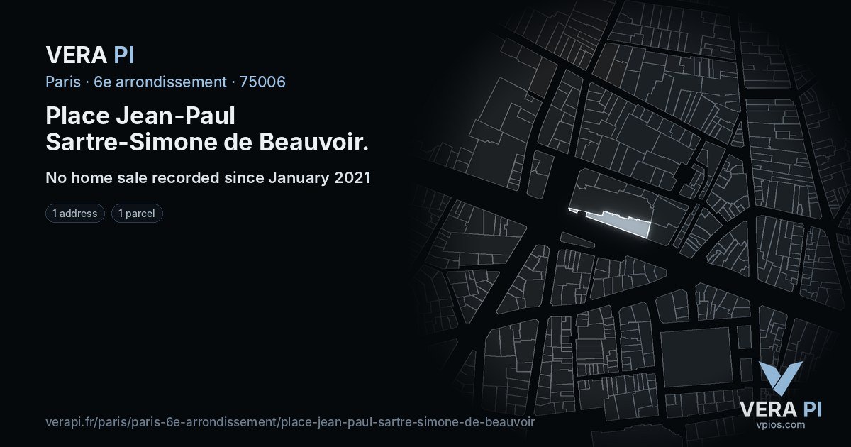 Place Jean-Paul Sartre-Simone de Beauvoir, 6e arrondissement at night – every parcel coloured by the prices around it, the street's own parcels lit
