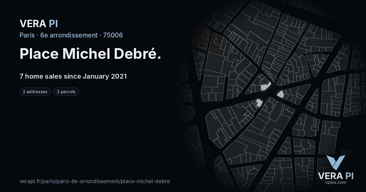 Place Michel Debré, 6e arrondissement at night – every parcel coloured by the prices around it, the street's own parcels lit