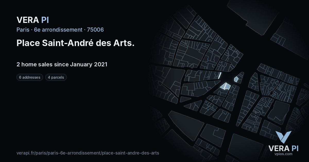 Place Saint-André des Arts, 6e arrondissement at night – every parcel coloured by the prices around it, the street's own parcels lit