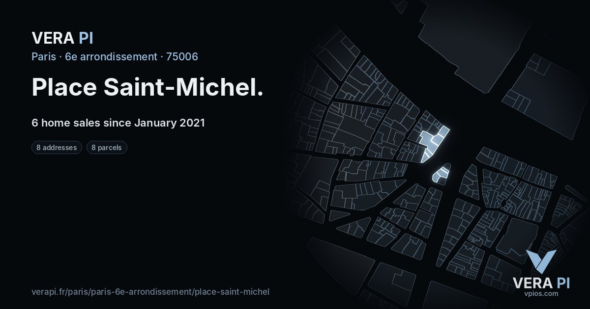 Place Saint-Michel, 6e arrondissement at night – every parcel coloured by the prices around it, the street's own parcels lit