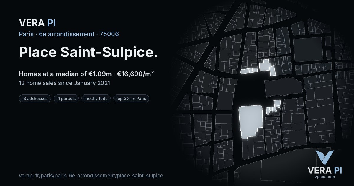 Place Saint-Sulpice, 6e arrondissement at night – every parcel coloured by the prices around it, the street's own parcels lit