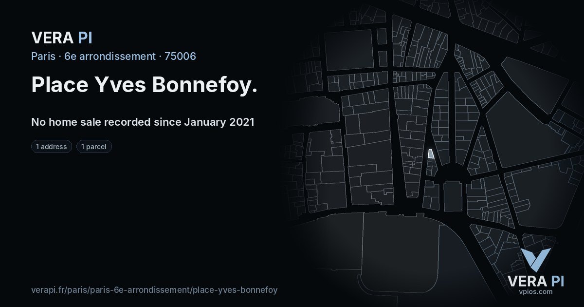 Place Yves Bonnefoy, 6e arrondissement at night – every parcel coloured by the prices around it, the street's own parcels lit