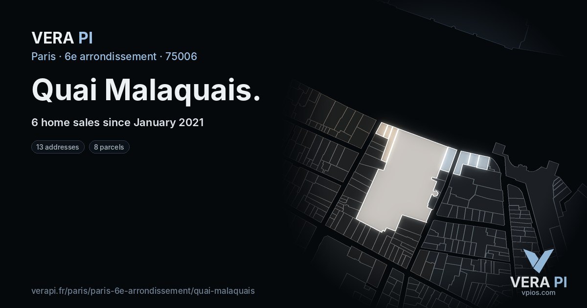 Quai Malaquais, 6e arrondissement at night – every parcel coloured by the prices around it, the street's own parcels lit