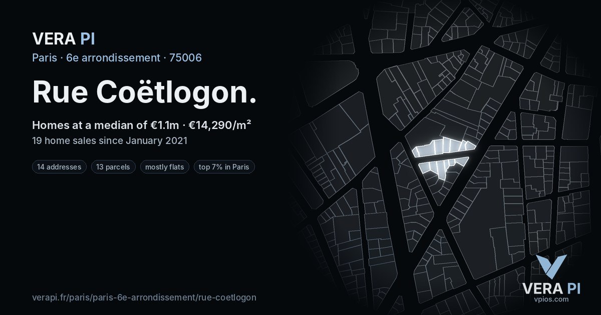 Rue Coëtlogon, 6e arrondissement at night – every parcel coloured by the prices around it, the street's own parcels lit