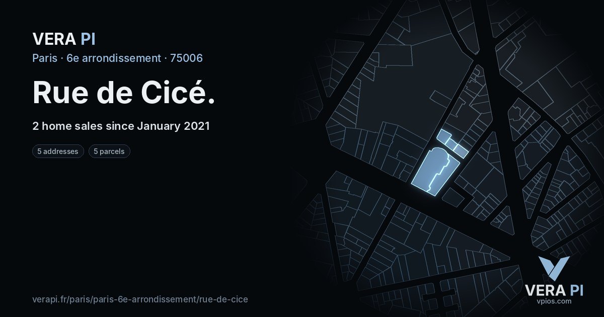 Rue de Cicé, 6e arrondissement at night – every parcel coloured by the prices around it, the street's own parcels lit