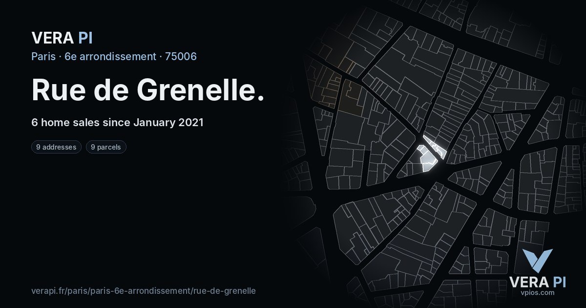 Rue de Grenelle, 6e arrondissement at night – every parcel coloured by the prices around it, the street's own parcels lit