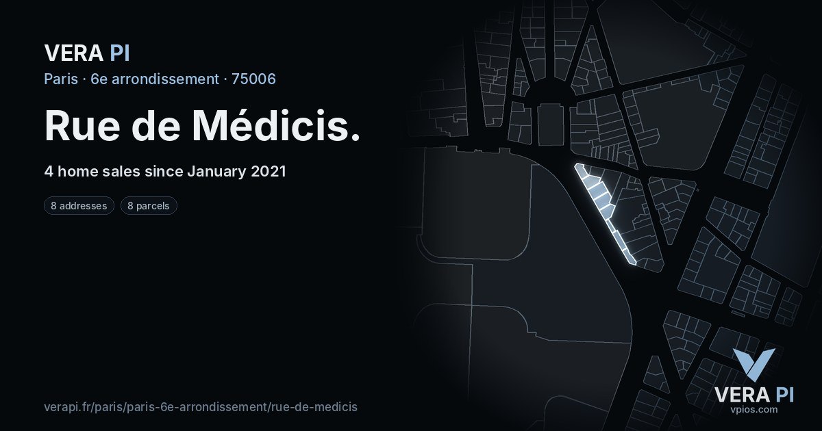 Rue de Médicis, 6e arrondissement at night – every parcel coloured by the prices around it, the street's own parcels lit