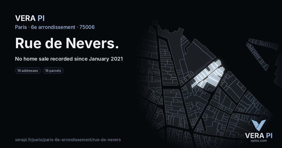 Rue de Nevers, 6e arrondissement at night – every parcel coloured by the prices around it, the street's own parcels lit
