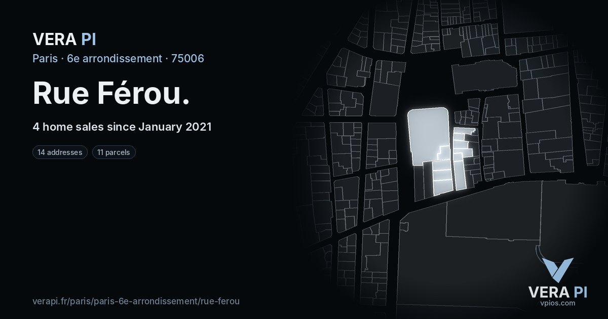 Rue Férou, 6e arrondissement at night – every parcel coloured by the prices around it, the street's own parcels lit