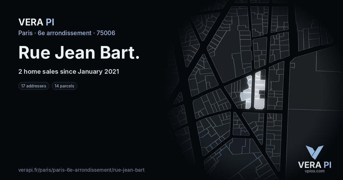 Rue Jean Bart, 6e arrondissement at night – every parcel coloured by the prices around it, the street's own parcels lit