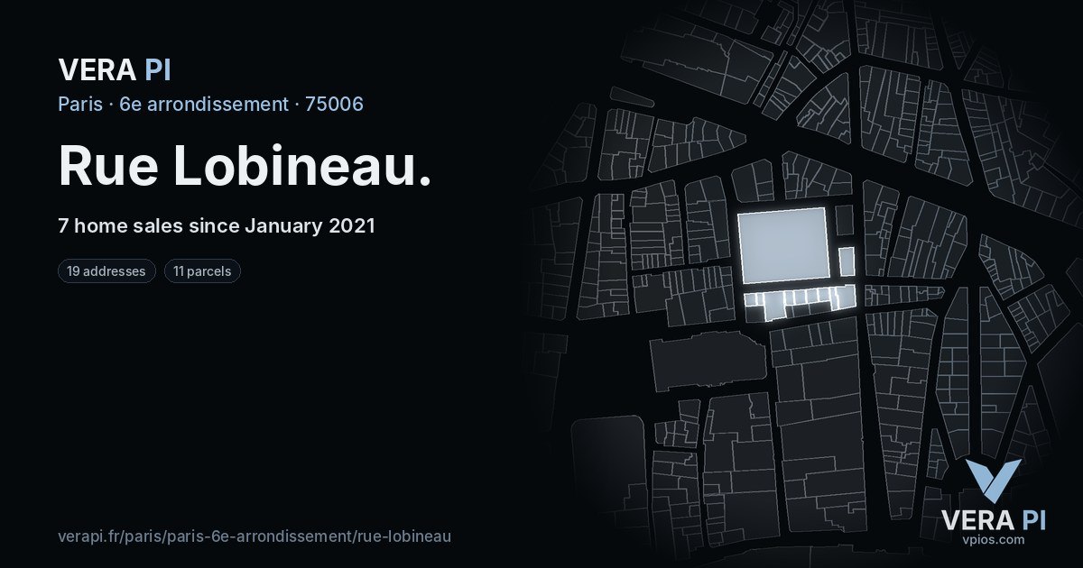 Rue Lobineau, 6e arrondissement at night – every parcel coloured by the prices around it, the street's own parcels lit