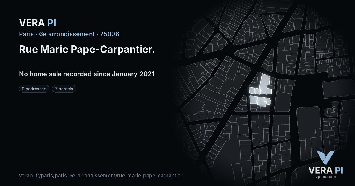 Rue Marie Pape-Carpantier, 6e arrondissement at night – every parcel coloured by the prices around it, the street's own parcels lit
