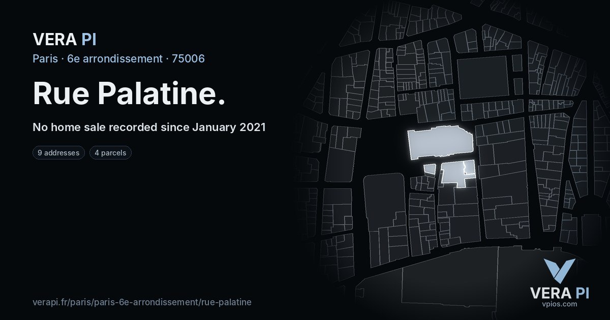 Rue Palatine, 6e arrondissement at night – every parcel coloured by the prices around it, the street's own parcels lit