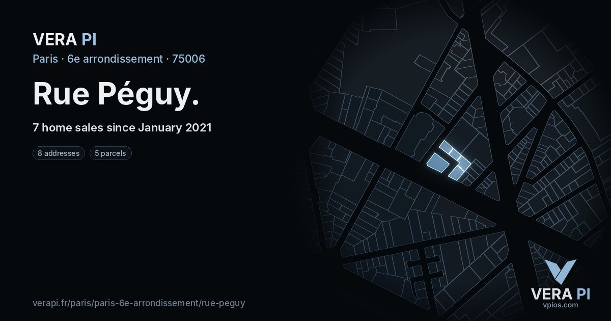 Rue Péguy, 6e arrondissement at night – every parcel coloured by the prices around it, the street's own parcels lit