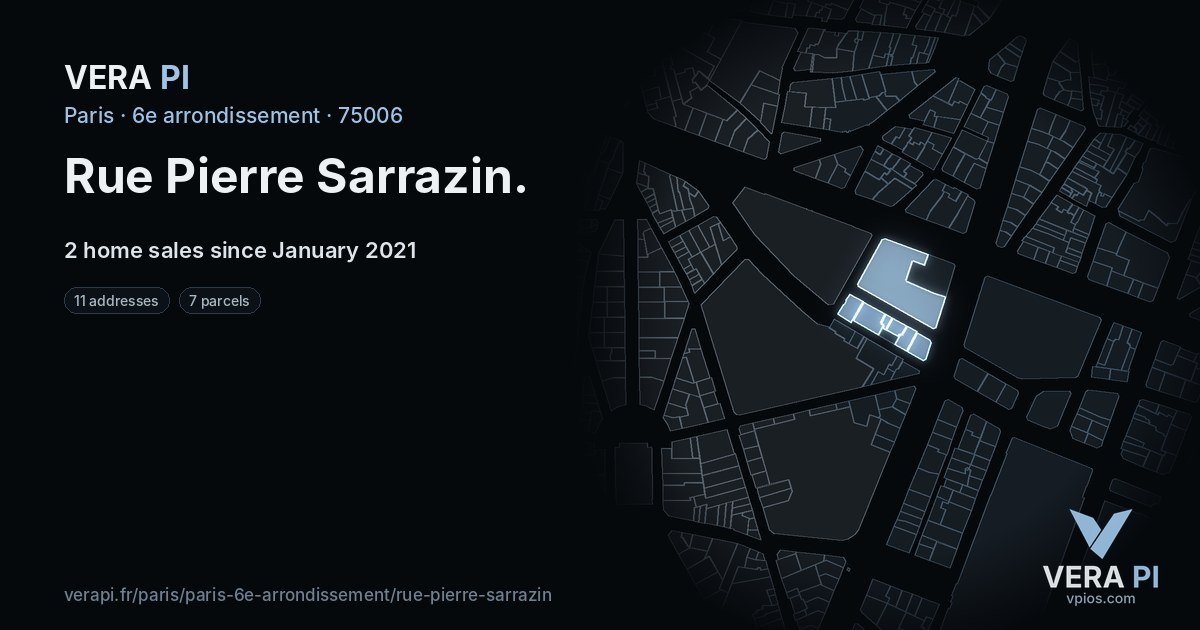 Rue Pierre Sarrazin, 6e arrondissement at night – every parcel coloured by the prices around it, the street's own parcels lit