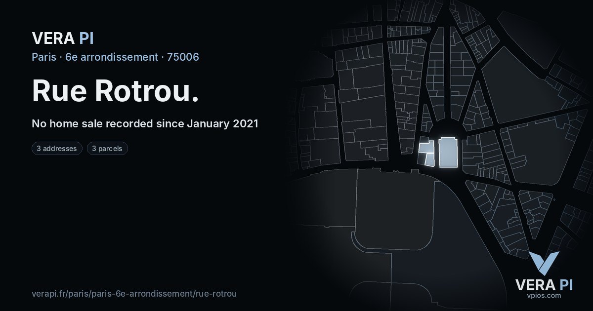 Rue Rotrou, 6e arrondissement at night – every parcel coloured by the prices around it, the street's own parcels lit