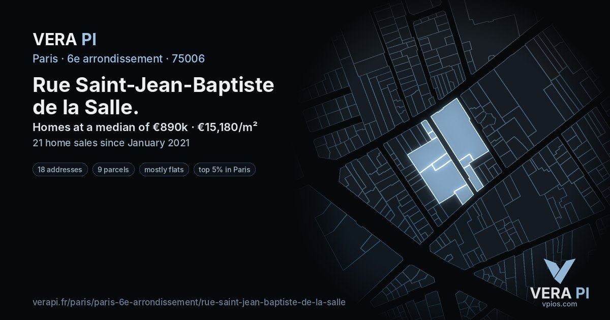 Rue Saint-Jean-Baptiste de la Salle, 6e arrondissement at night – every parcel coloured by the prices around it, the street's own parcels lit