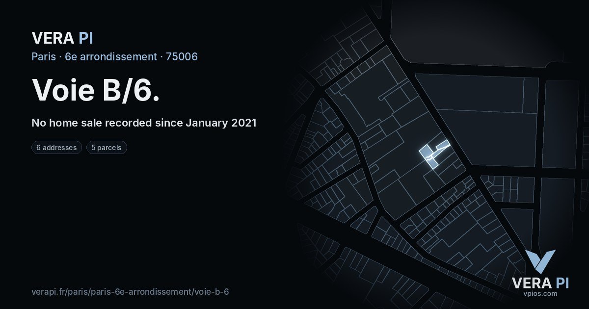 Voie B/6, 6e arrondissement at night – every parcel coloured by the prices around it, the street's own parcels lit