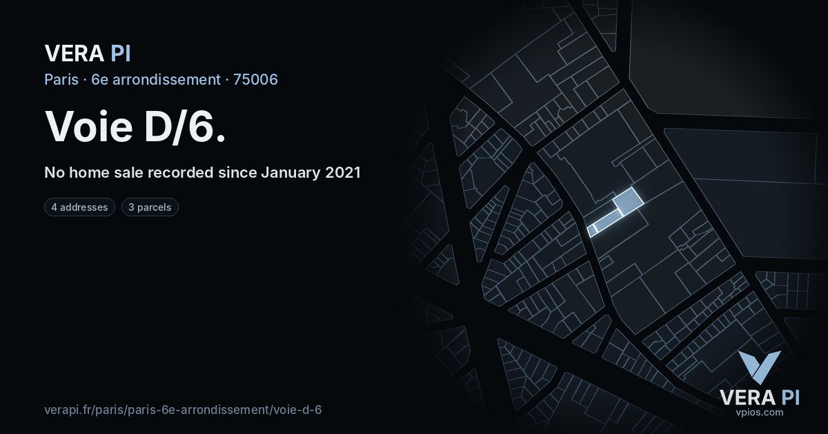 Voie D/6, 6e arrondissement at night – every parcel coloured by the prices around it, the street's own parcels lit