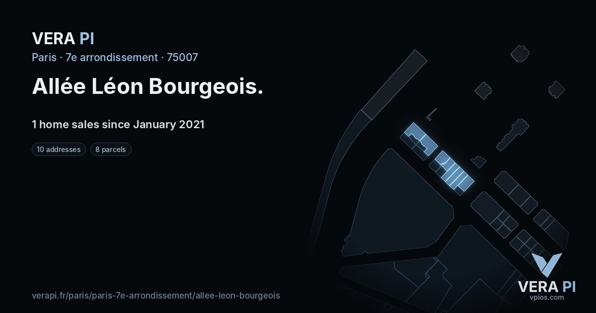 Allée Léon Bourgeois, 7e arrondissement at night – every parcel coloured by the prices around it, the street's own parcels lit
