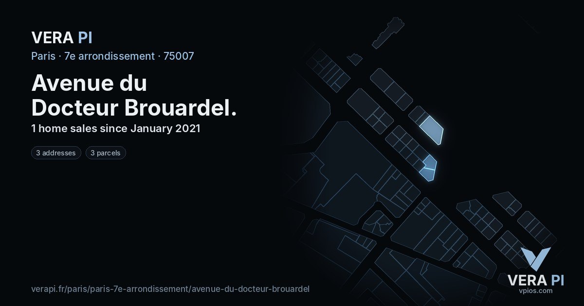 Avenue du Docteur Brouardel, 7e arrondissement at night – every parcel coloured by the prices around it, the street's own parcels lit