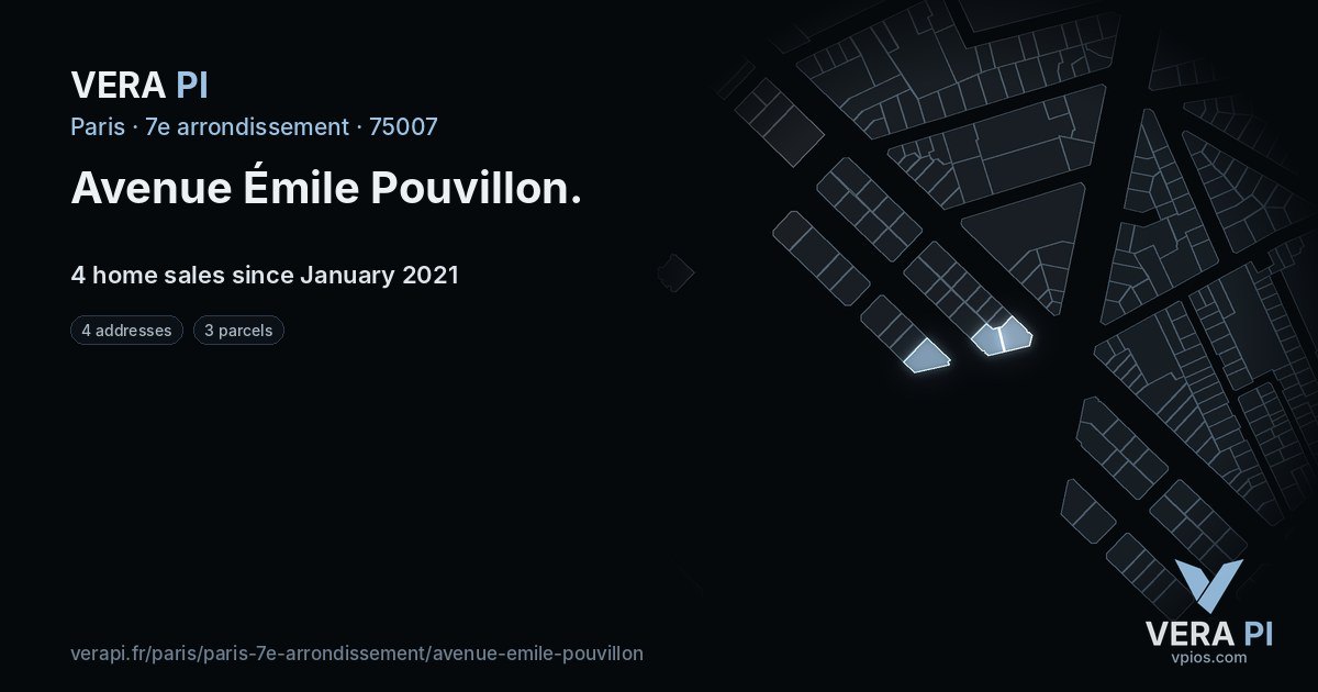 Avenue Émile Pouvillon, 7e arrondissement at night – every parcel coloured by the prices around it, the street's own parcels lit