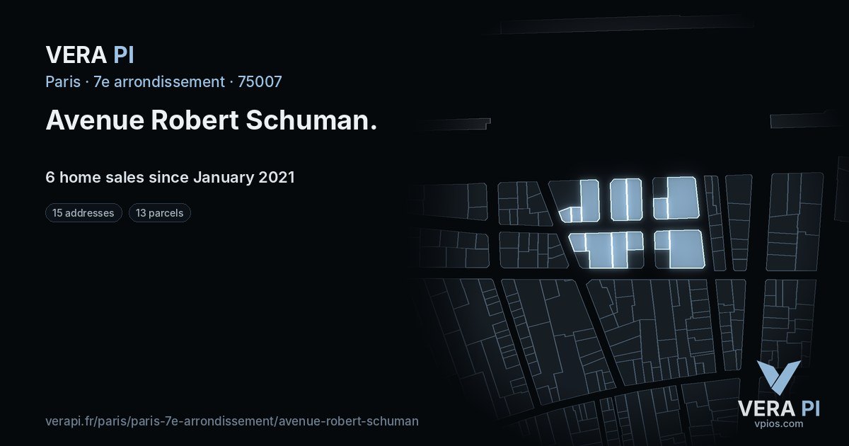 Avenue Robert Schuman, 7e arrondissement at night – every parcel coloured by the prices around it, the street's own parcels lit