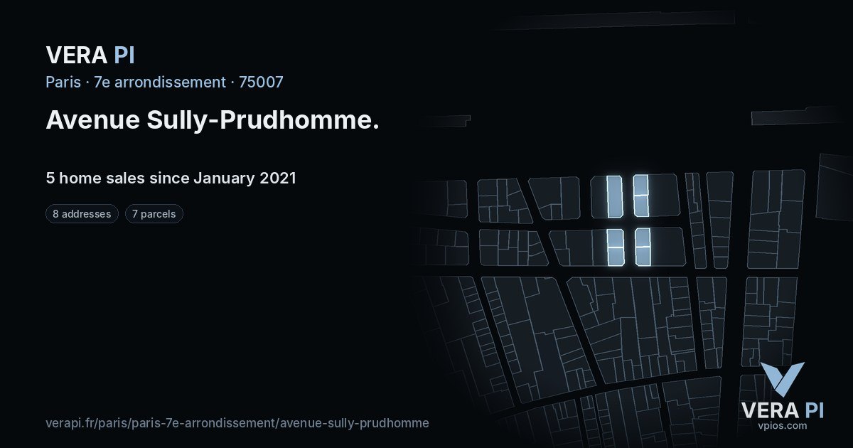Avenue Sully-Prudhomme, 7e arrondissement at night – every parcel coloured by the prices around it, the street's own parcels lit