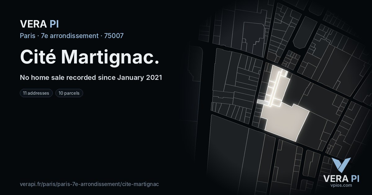 Cité Martignac, 7e arrondissement at night – every parcel coloured by the prices around it, the street's own parcels lit